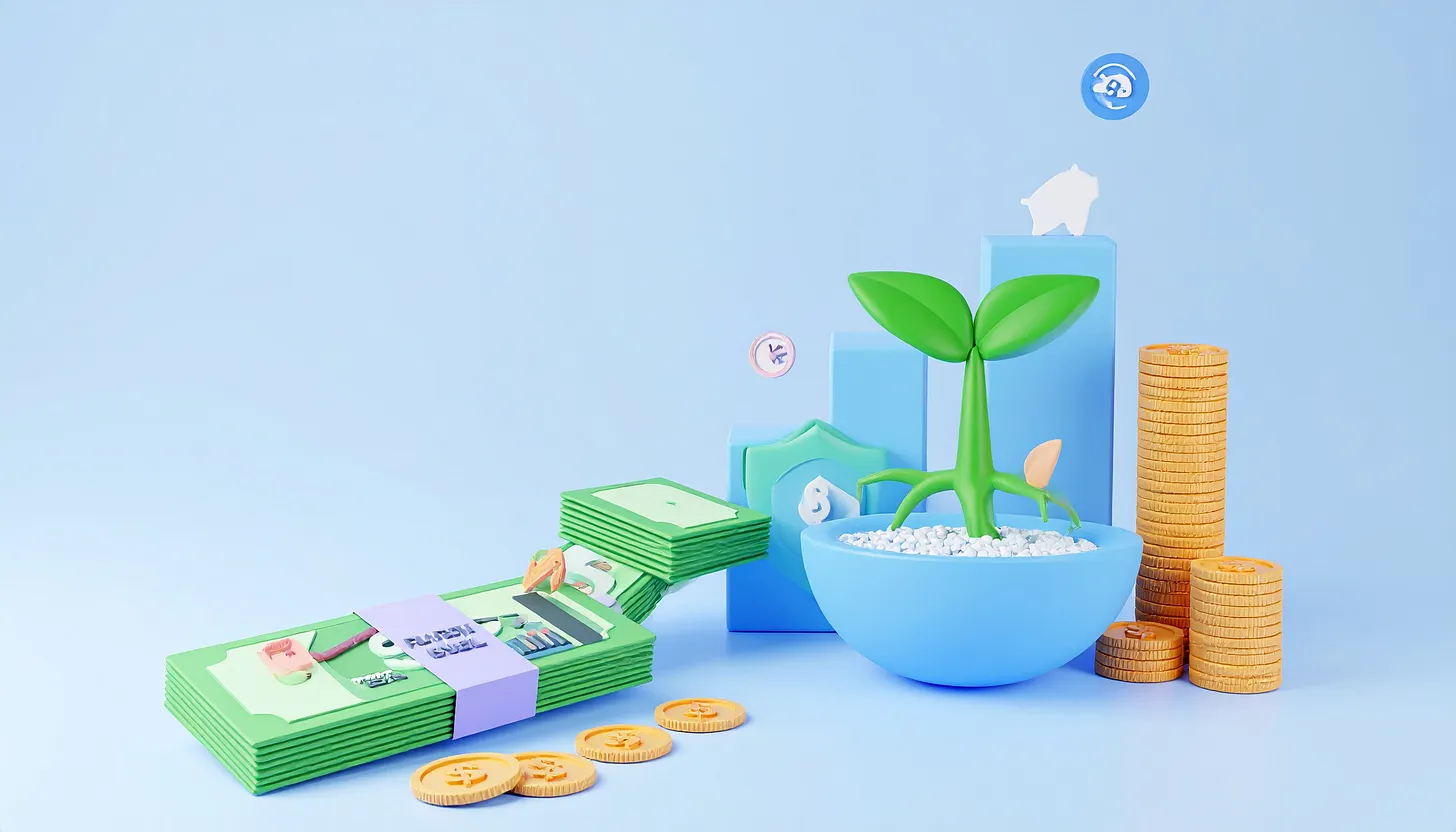 3D illustration showing mutual fund certificates and a rupee coin stack connected by a financial graph symbolizing liquidity unlock through loans.